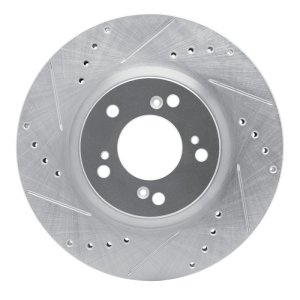 Honda S2000 Brake Rotor (1) - Front Left - R1 Concepts - Drilled & Slotted - Silver - `00-`09